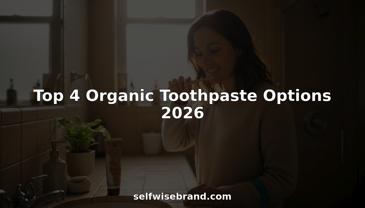 Woman using organic toothpaste at home bathroom sink