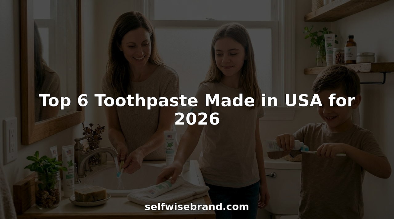 Family using USA made toothpaste at bathroom sink