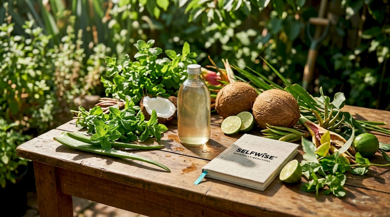Glass bottle and natural ingredients for oral rinse