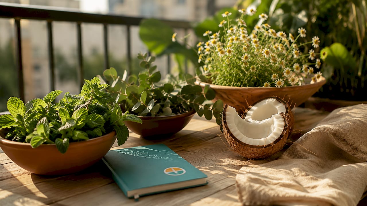 Natural ingredients on rustic table for oral health