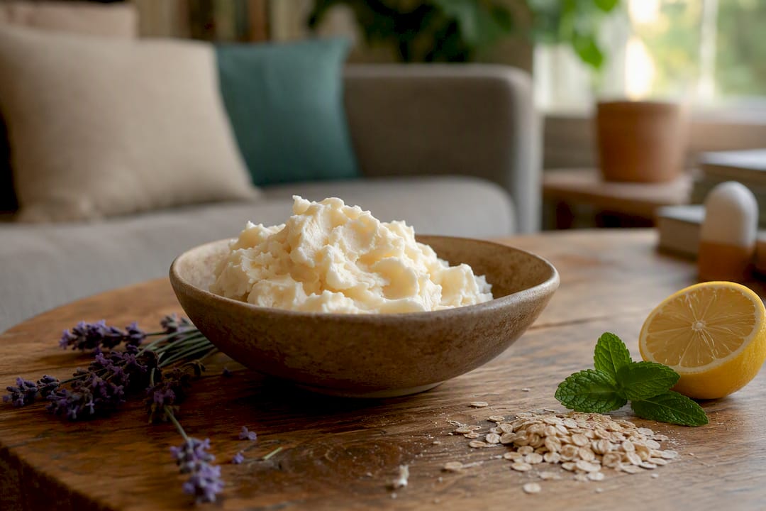 Bowl of tallow with natural botanicals