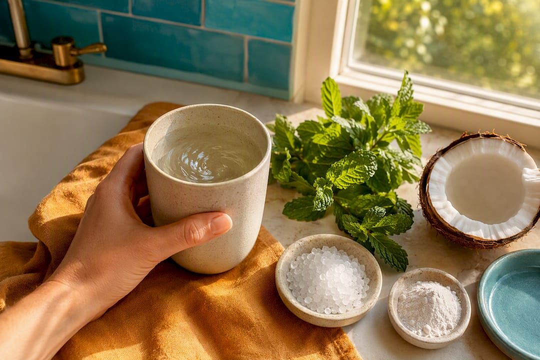 Natural rinse with mint and coconut ingredients