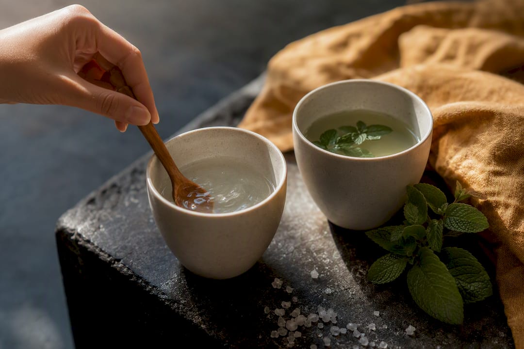 Salt water and botanical rinse cups