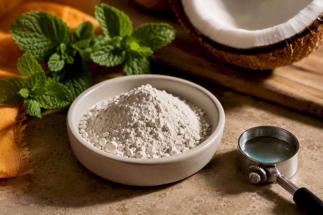Hydroxyapatite mineral sample with mint and coconut