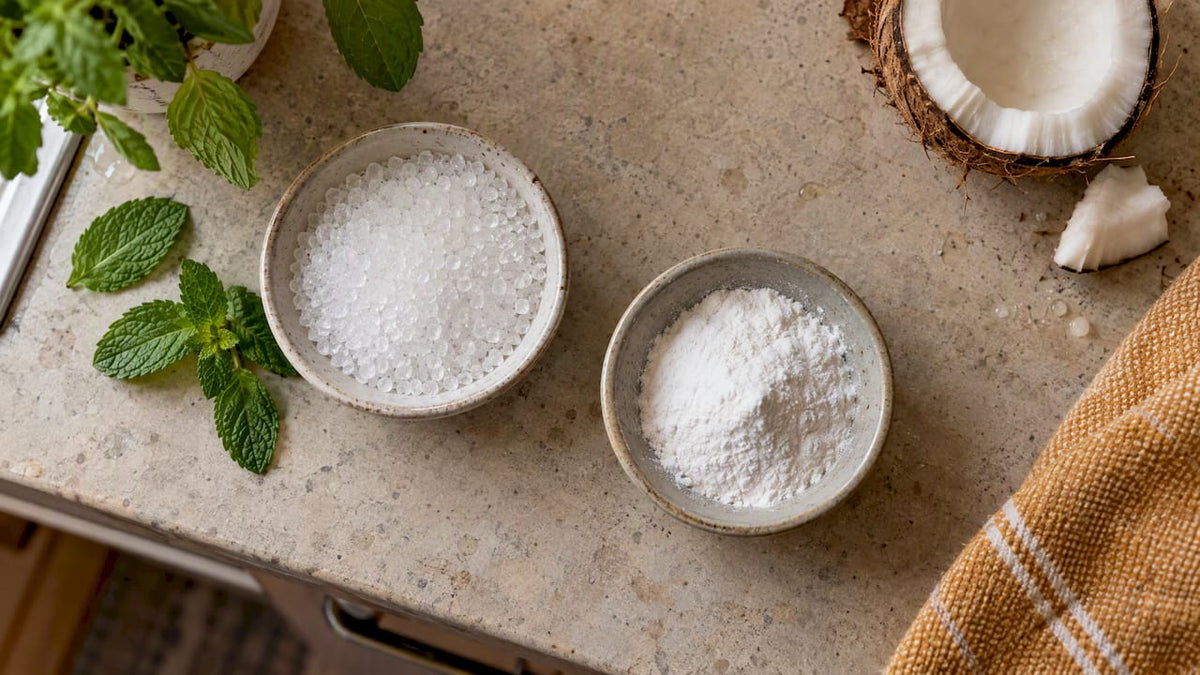 Xylitol and mineral powder with mint and coconut