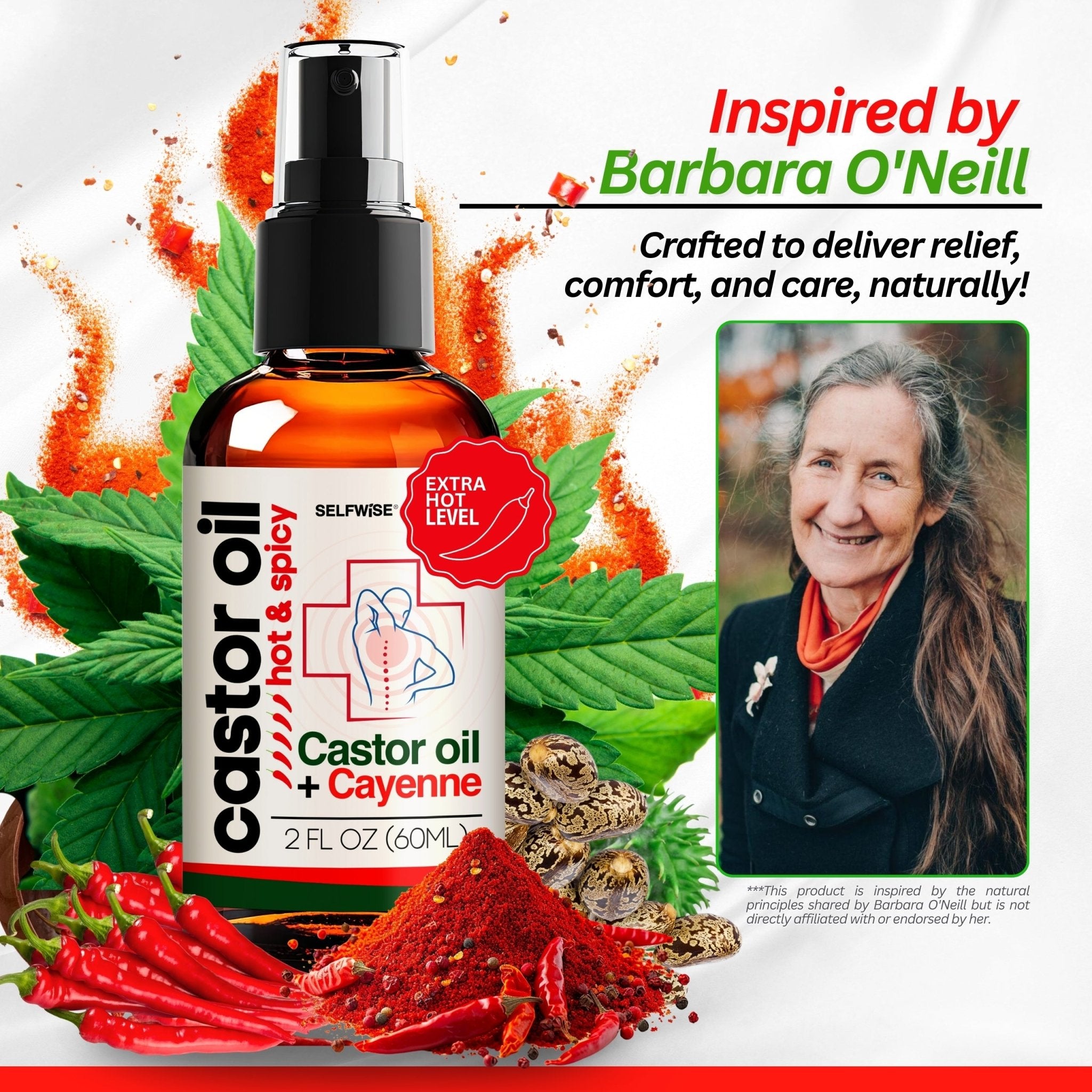 Castor Oil with Cayenne Pepper - Hot & Spicy Warming Oil - Body Oil - Selfwise