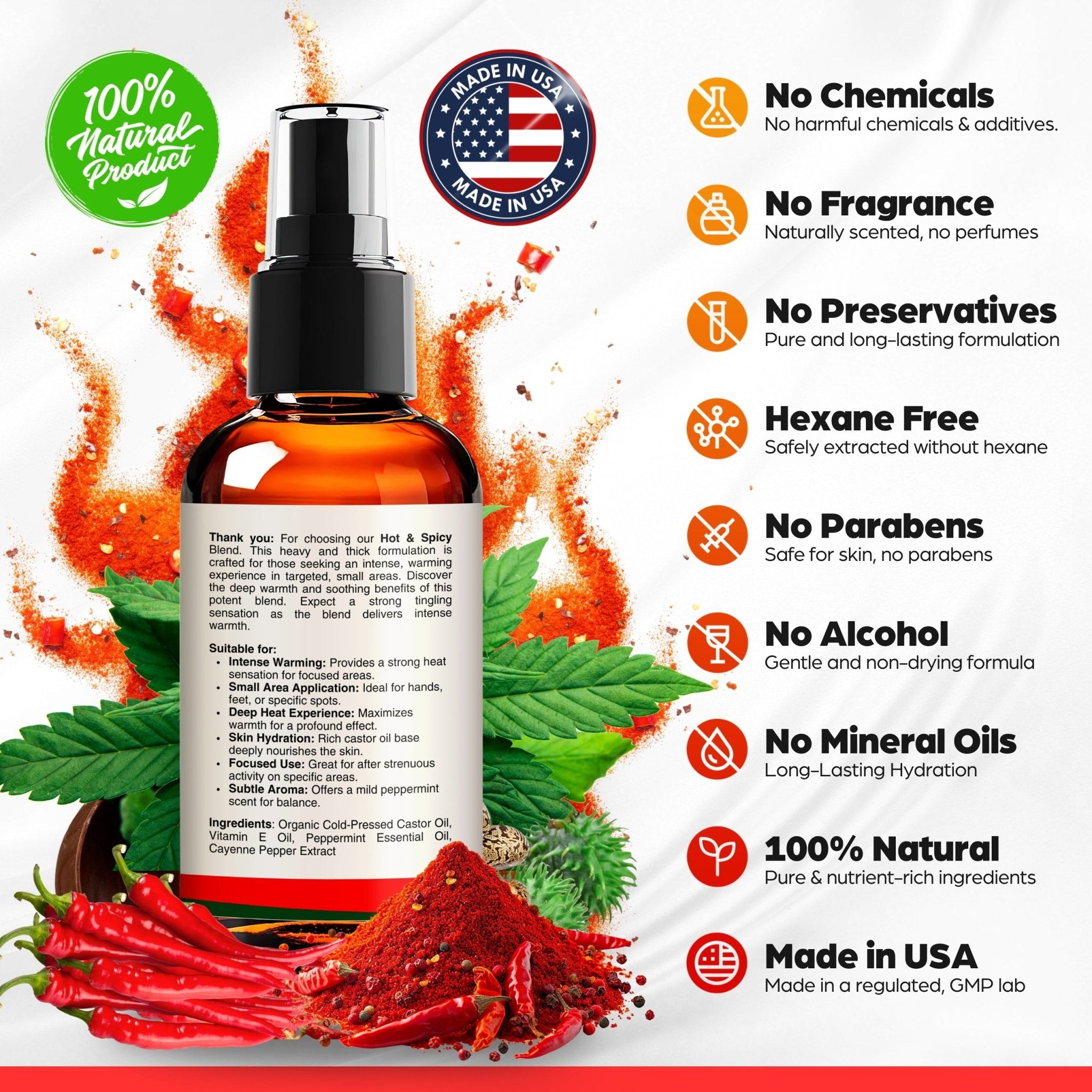 Castor Oil with Cayenne Pepper - Hot & Spicy Warming Oil - Body Oil - Selfwise