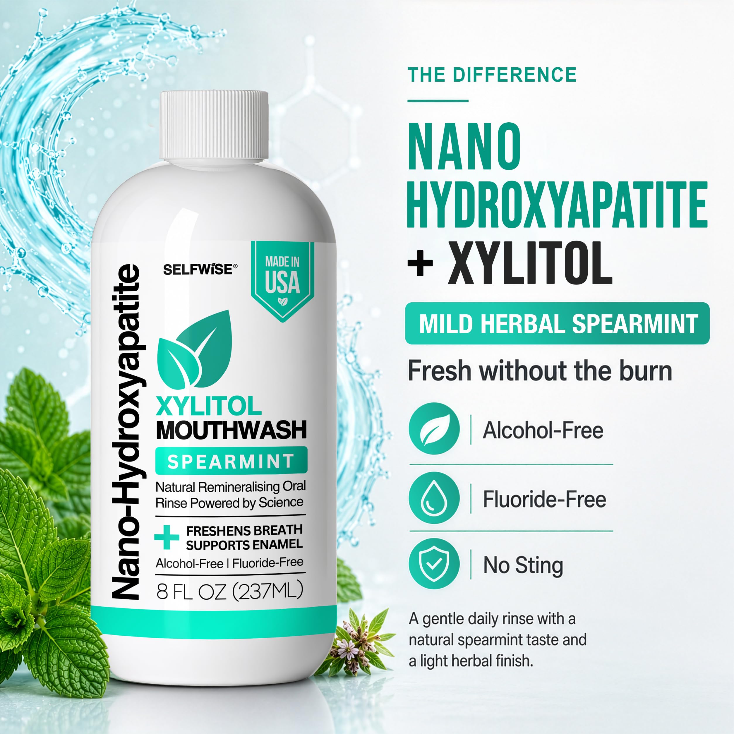 Nano hydroxyapatite and xylitol herbal spearmint mouthwash benefits
