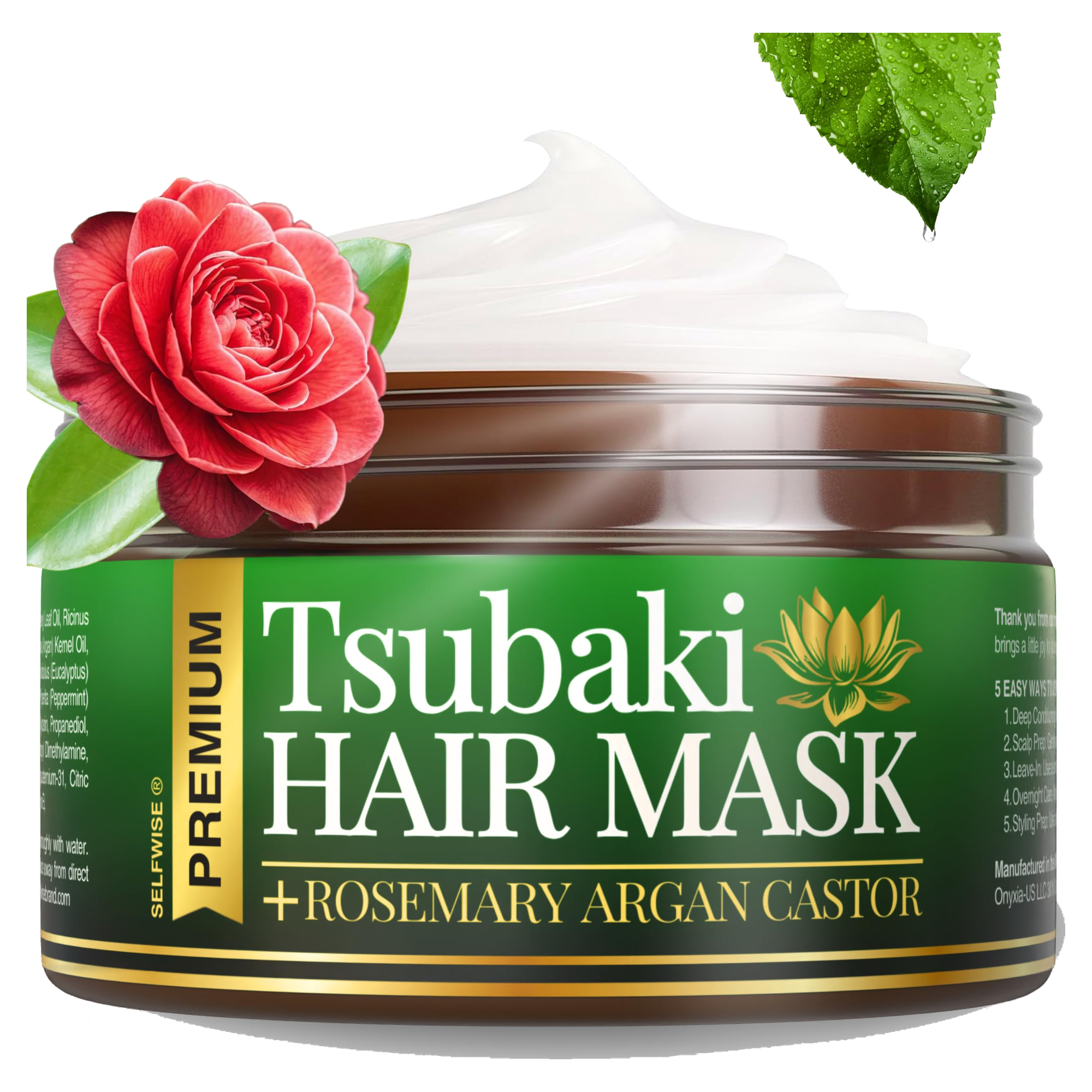 SELFWISE Tsubaki hair mask jar with rosemary, argan and castor oils, 4 oz