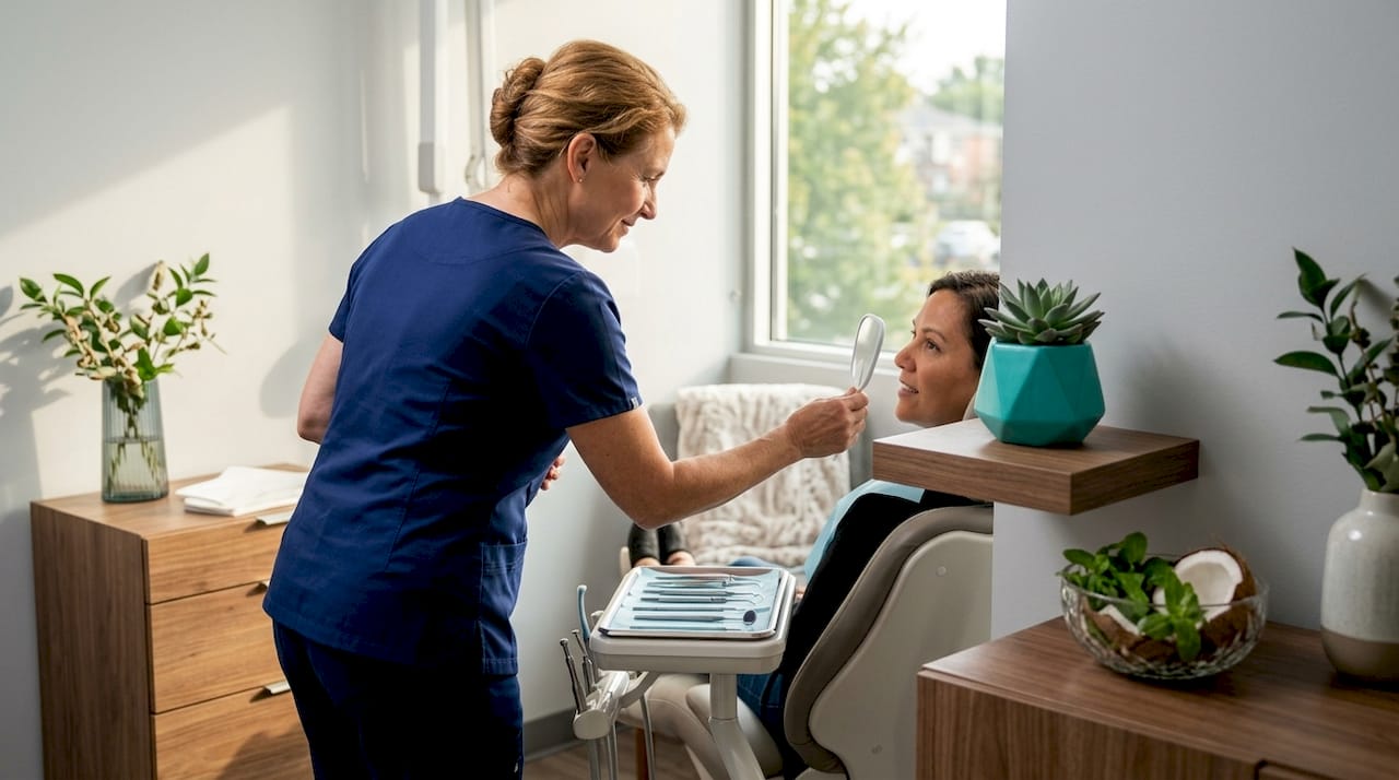 Dentist preparing dental exam