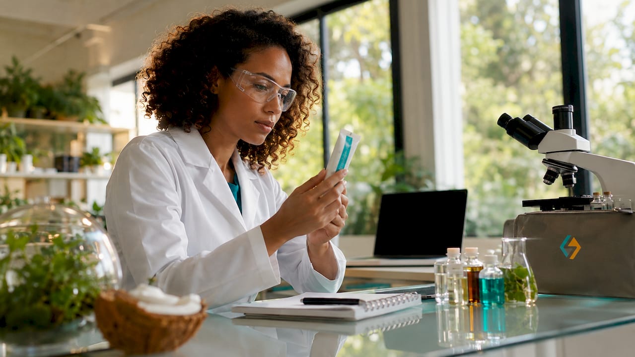 Chemist testing dental product for parabens in lab
