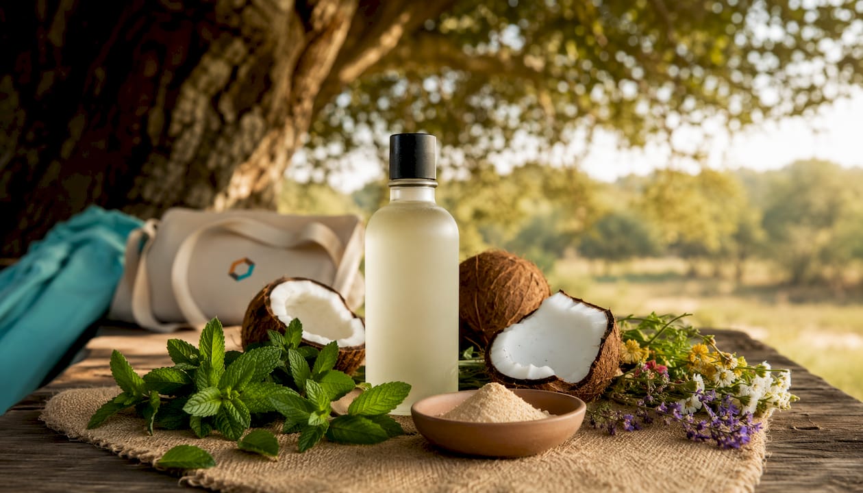 Probiotic oral rinse with mint and coconut ingredients