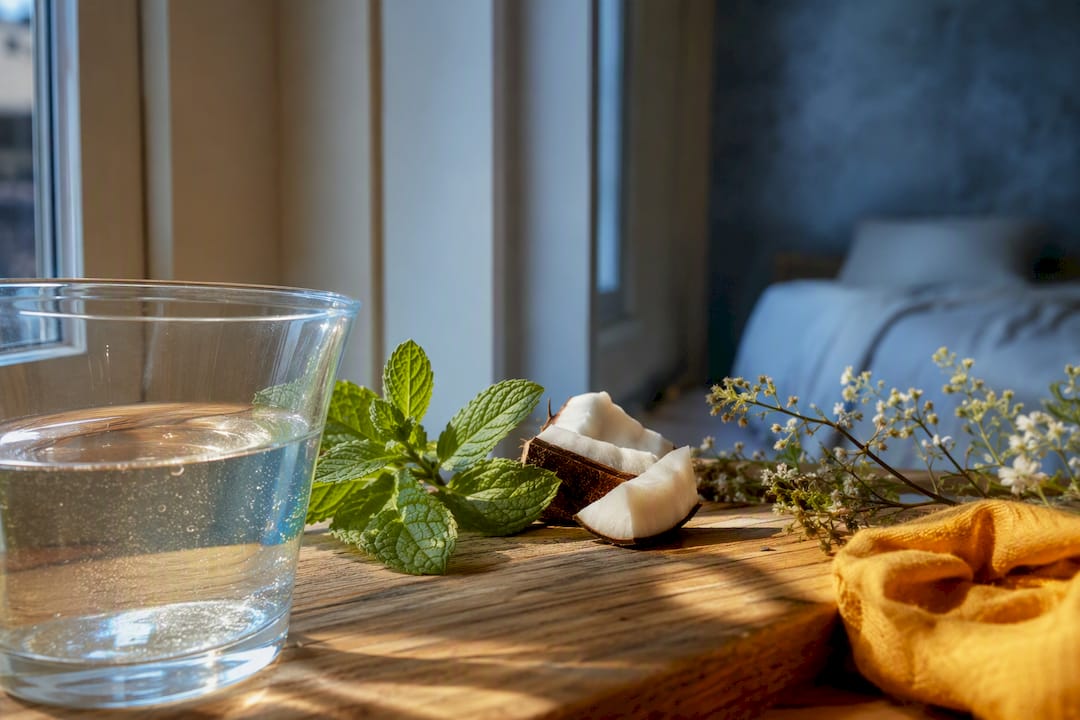 Natural morning rinse with mint and coconut