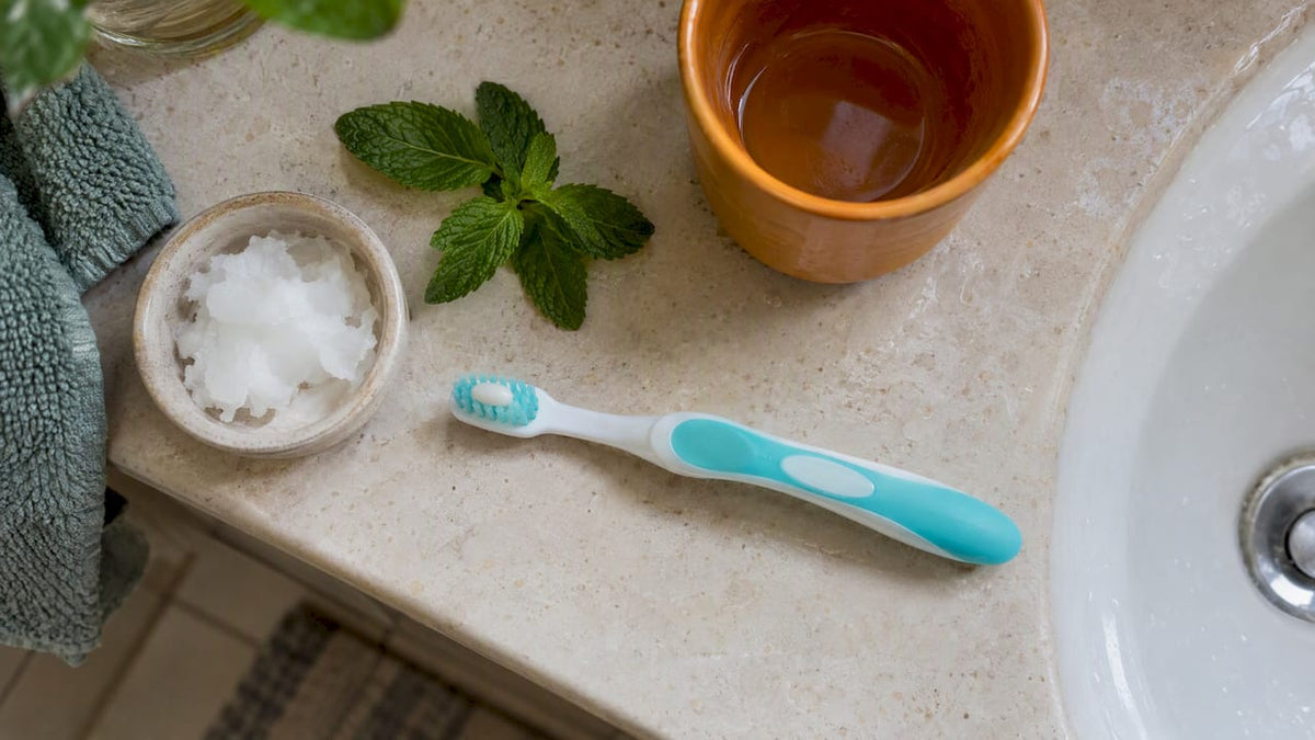 Child-sized toothbrush with a small toothpaste smear