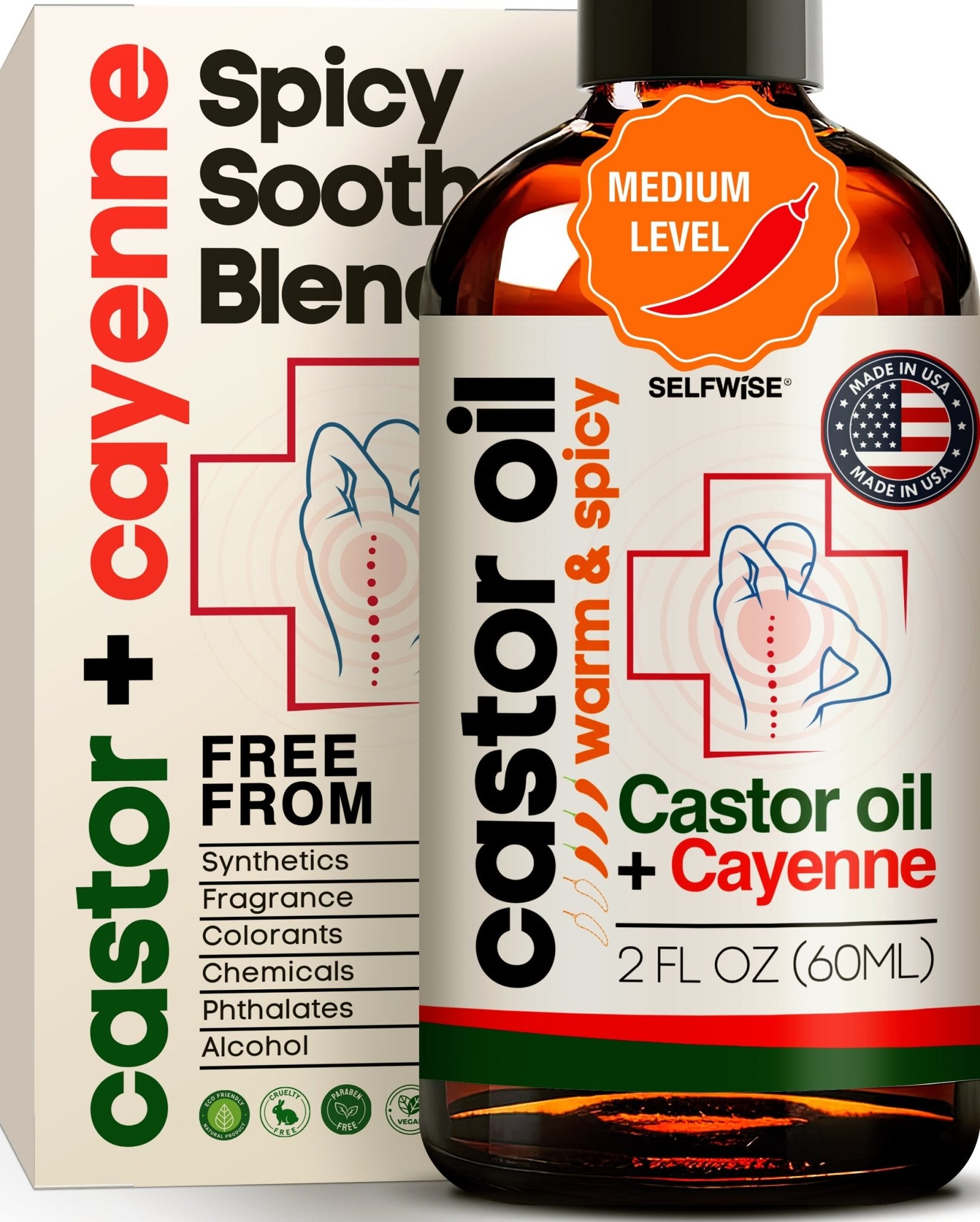 Castor Oil with Cayenne Pepper - Hot & Spicy Warming Oil - Body Oil - Selfwise