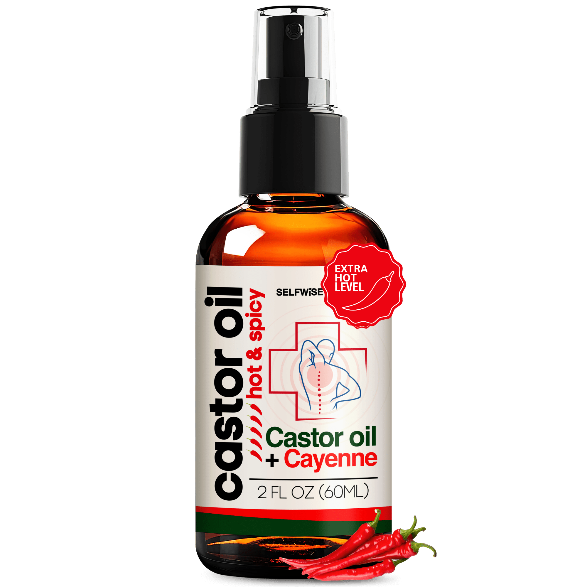 Castor Oil with Cayenne Pepper - Hot & Spicy Warming Oil - Body Oil - Selfwise