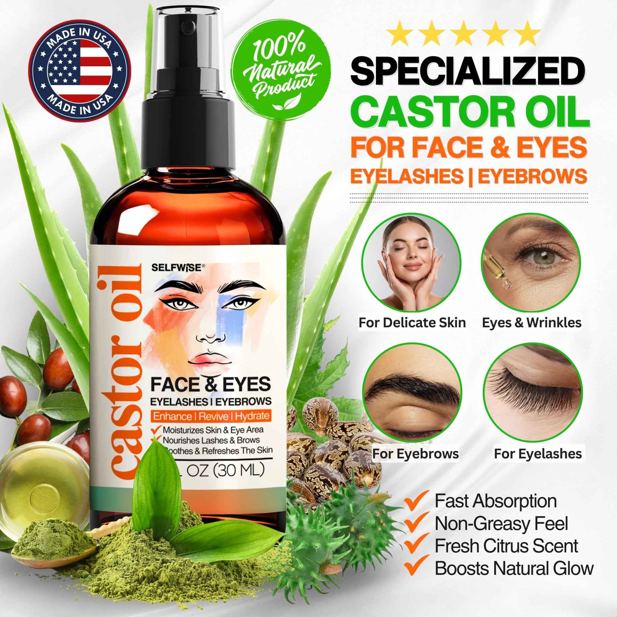 Organic Castor Oil Face Moisturizer - Facial Oil - Selfwise