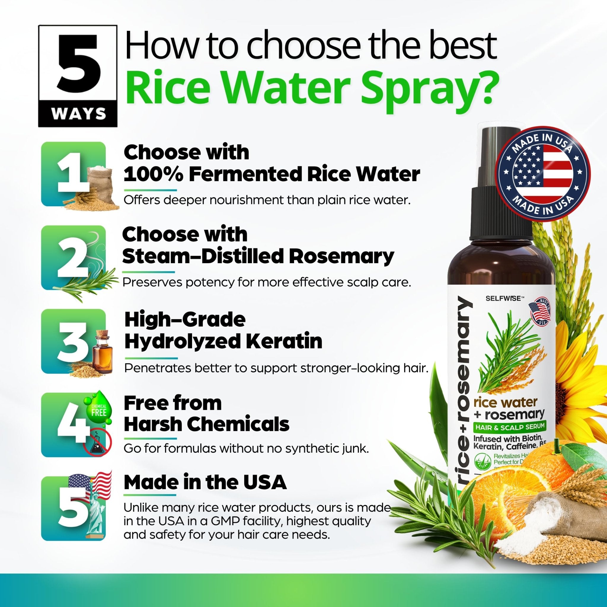 Rosemary & Rice Water Hair Growth Spray - Hair Spray - Selfwise