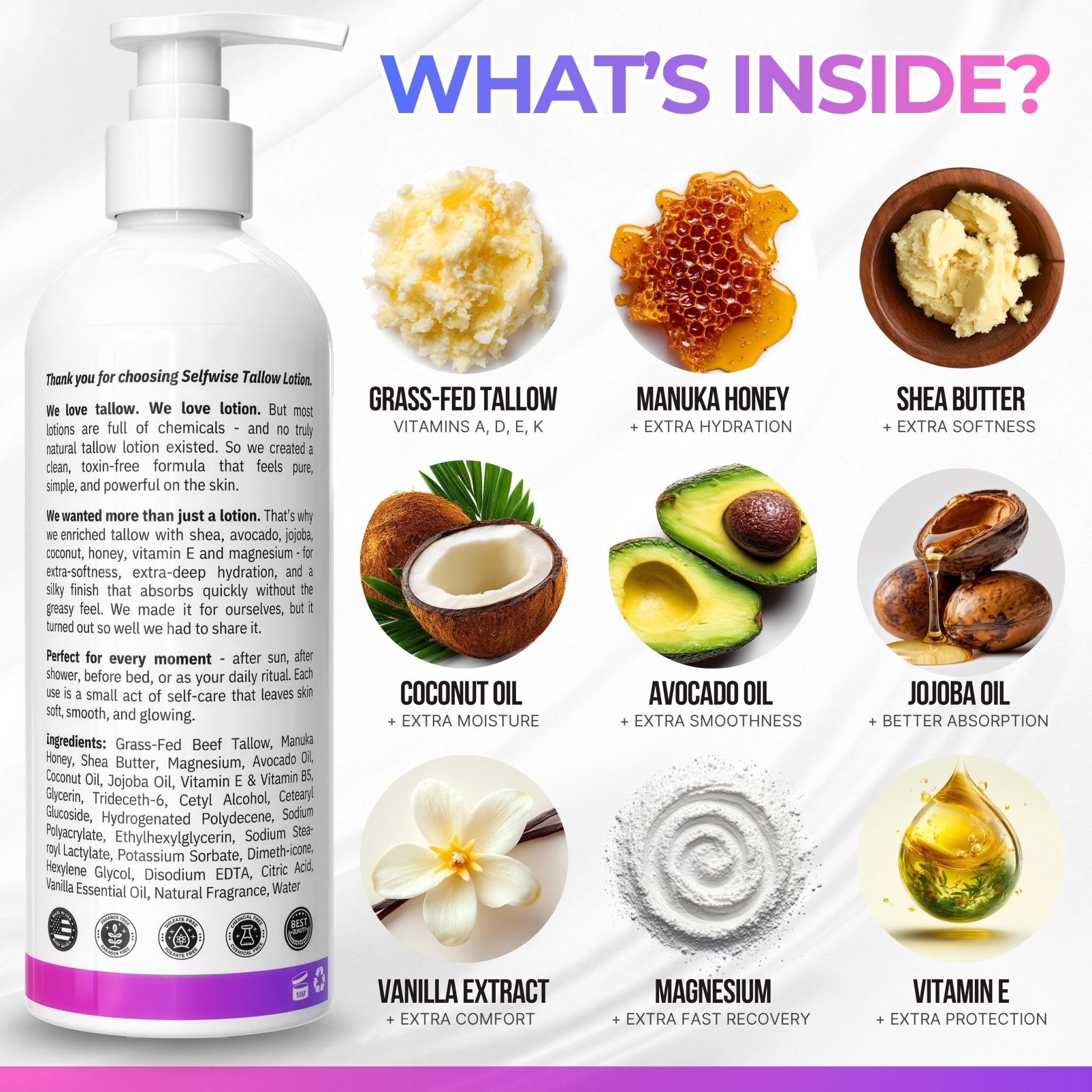 Beef Tallow Body Lotion with Magnesium - Body Lotion - Selfwise