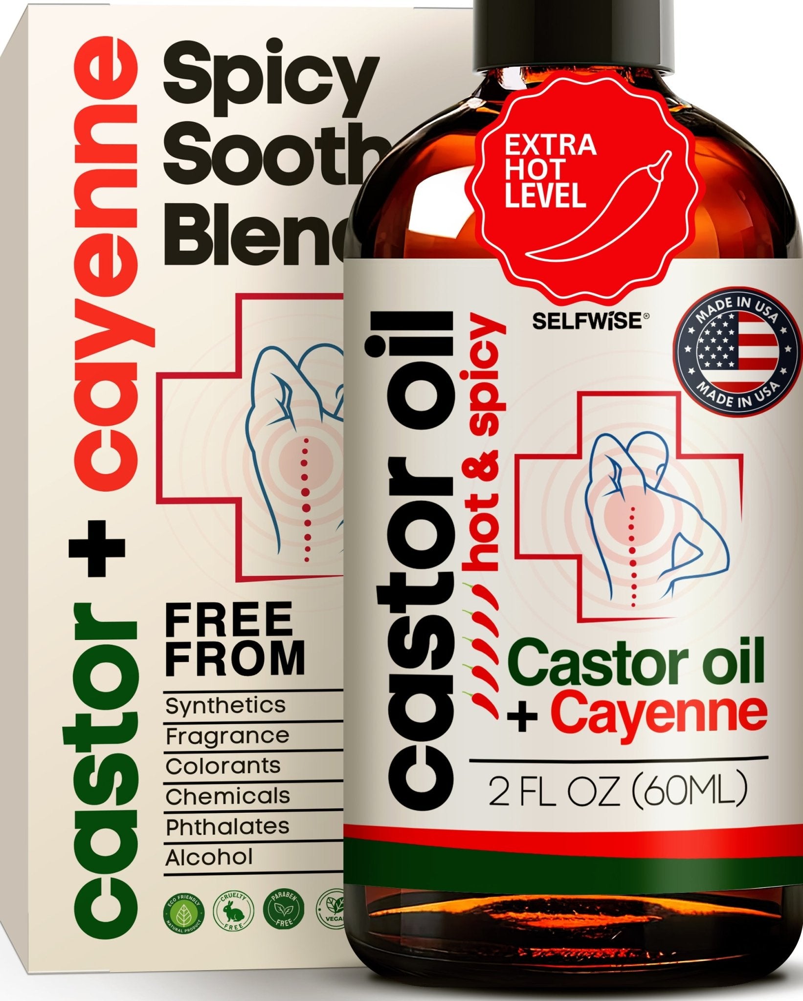 Castor Oil with Cayenne Pepper - Hot & Spicy Warming Oil - Body Oil - Selfwise