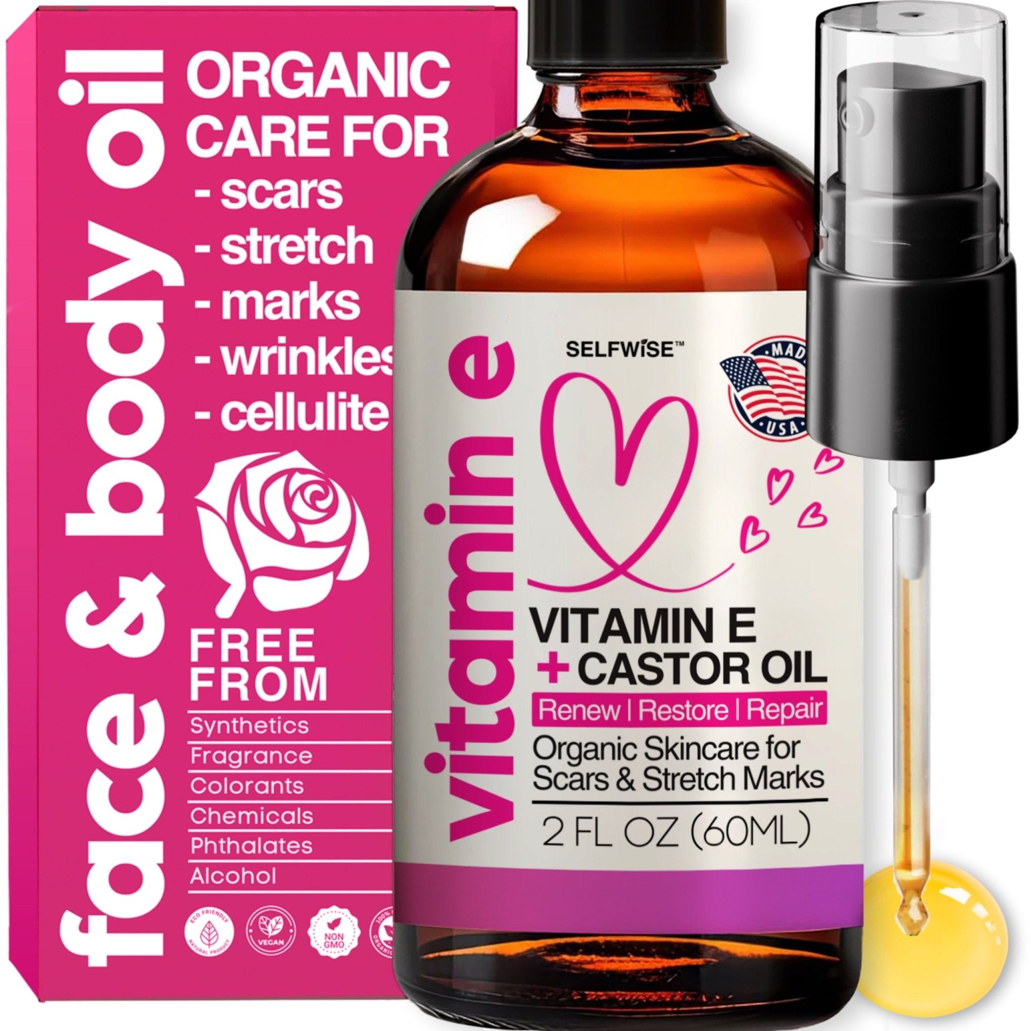 Vitamin E Body Oil - for Scars, Stretch Marks & Dry Skin - Body Oil - Selfwise