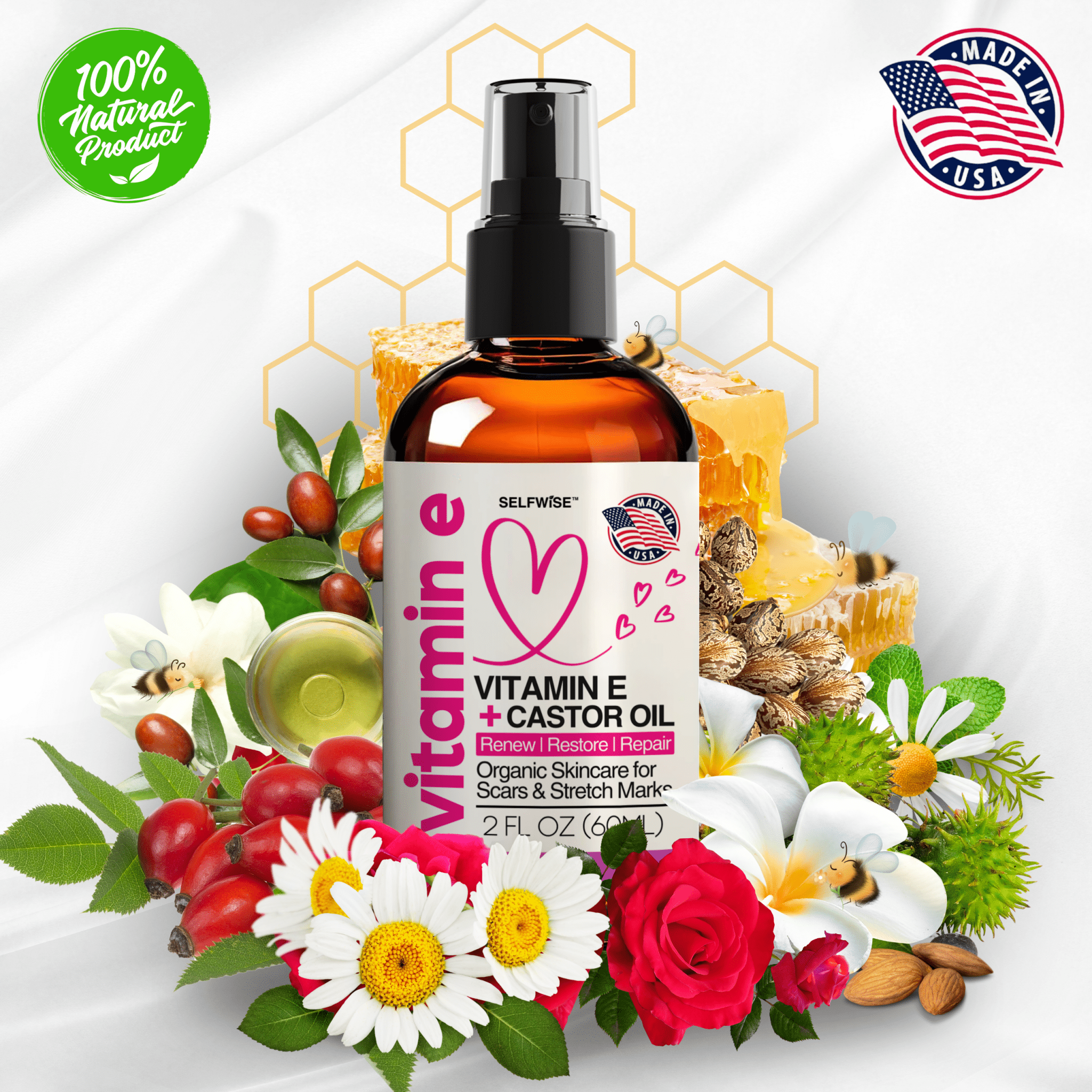 Vitamin E Body Oil - for Scars, Stretch Marks & Dry Skin - Body Oil - Selfwise