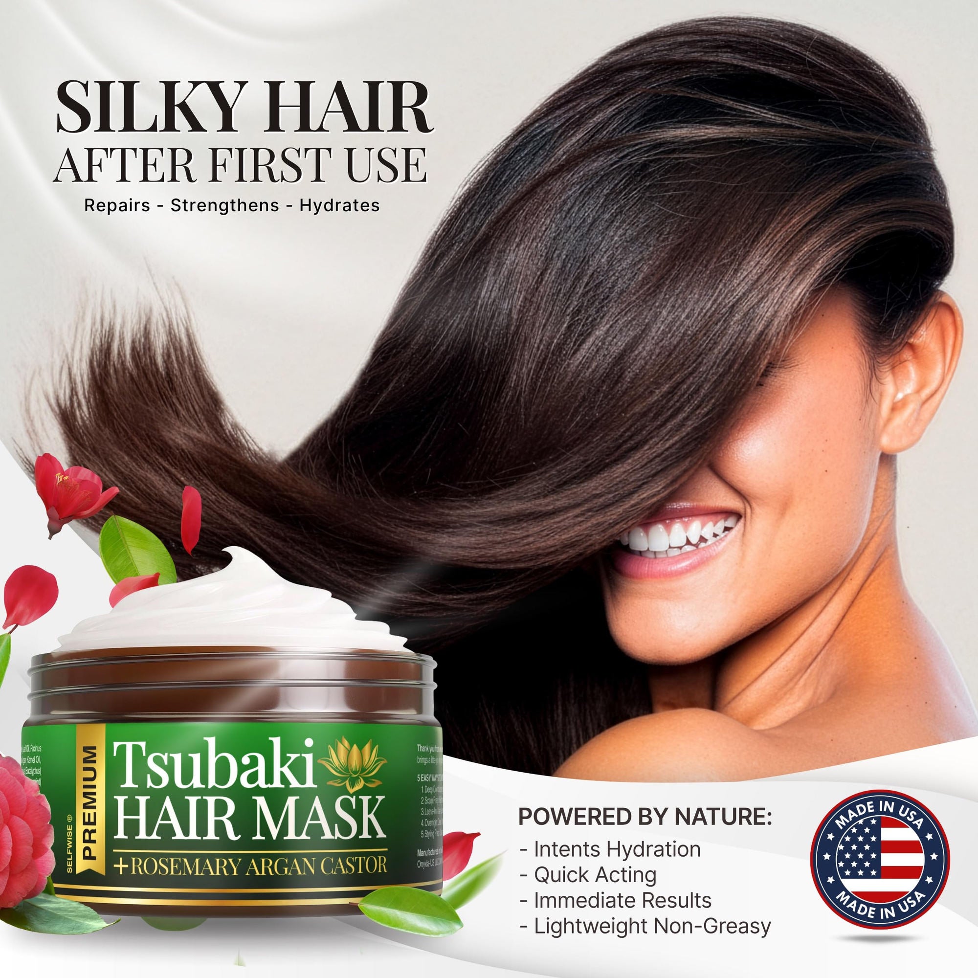 SELFWISE Tsubaki Hair Mask for soft, silky hair with a botanical oil blend